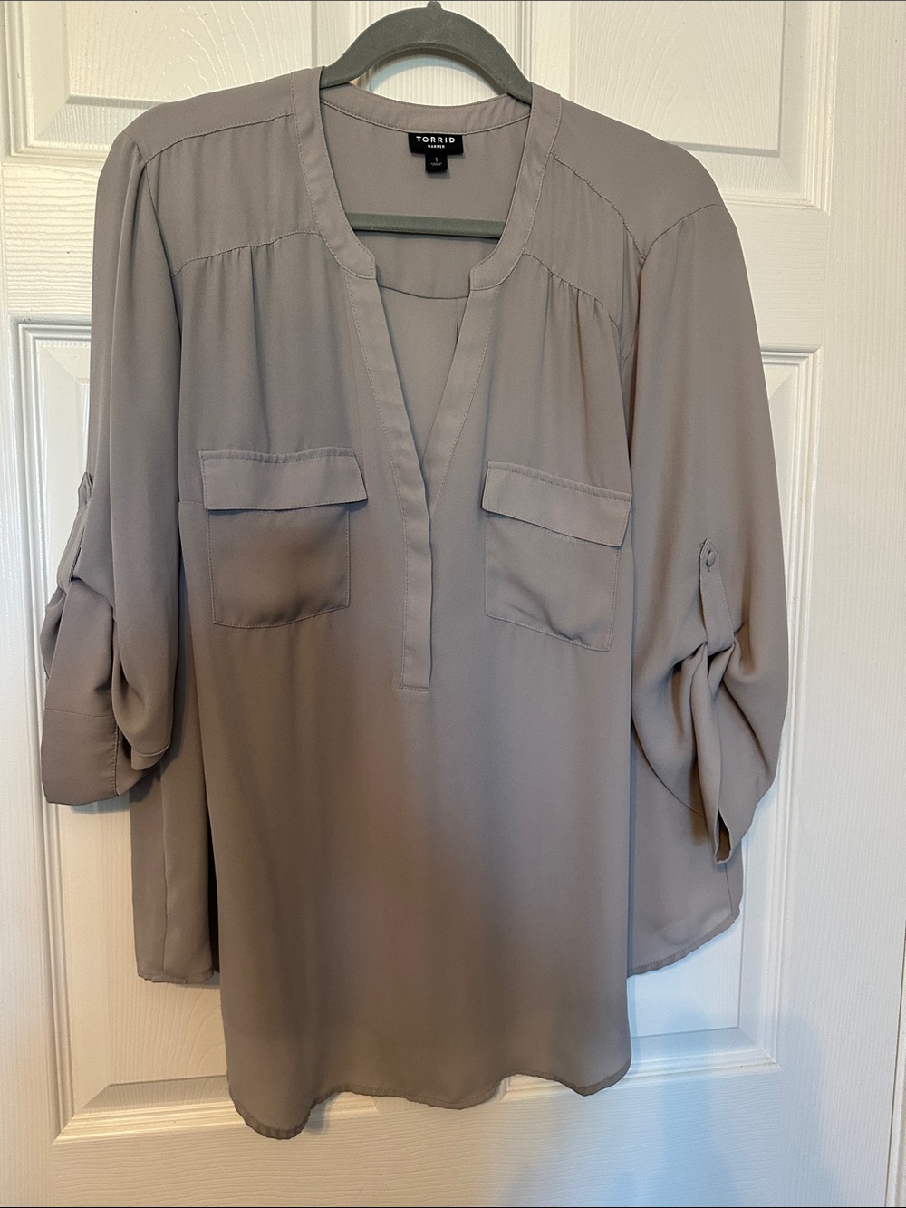 torrid Harper Georgette gray Split-Neck Pocket Blouse